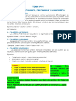 Tema #01 Sinonimos, Antonimos, Paronimos y Homoimos