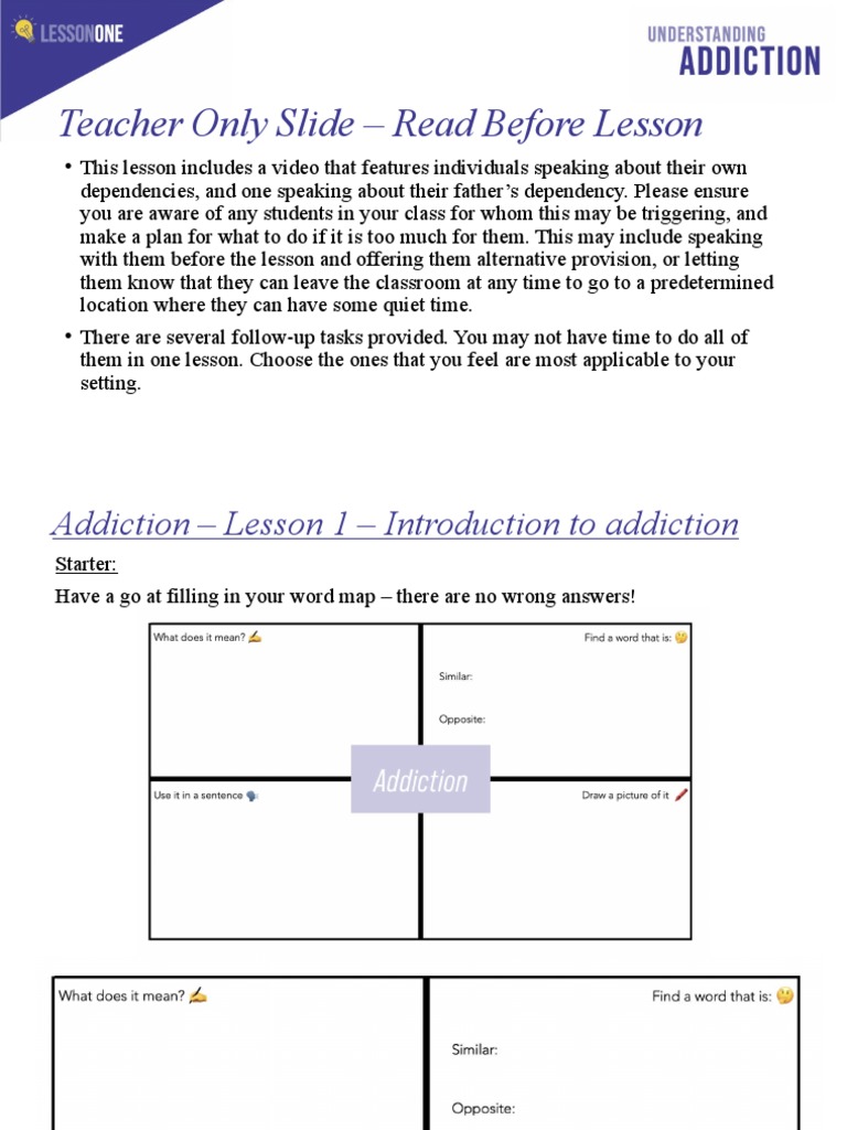Addiction Lesson Plan 1 PDF Cognition Psychological Concepts