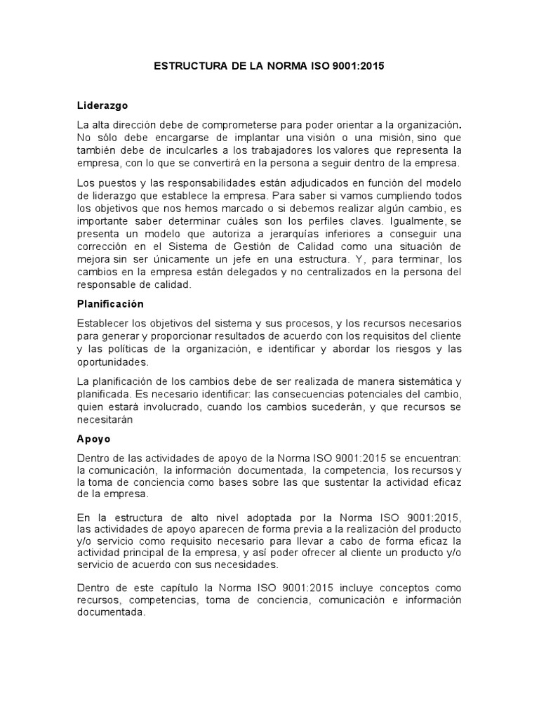 Estructura de la Norma ISO 9001:2015 | PDF | Negocios