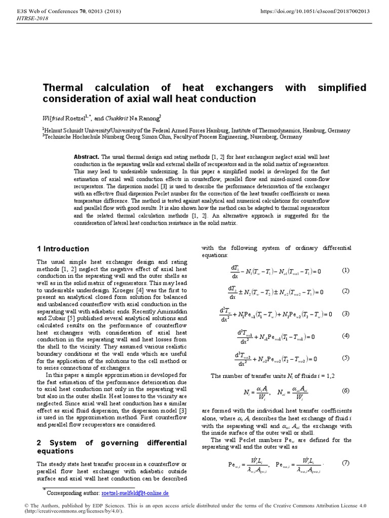 Thermal Calculation of Heat Exchangers With Simplified Consideration of ...