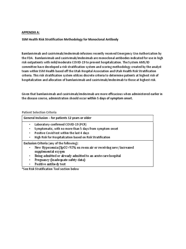 SSM Health Risk Stratification Methodology For Monoclonal Antibody