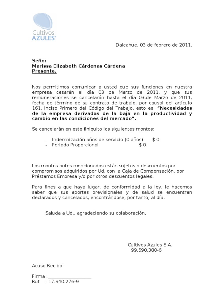 Formato carta despido-aviso 30 días