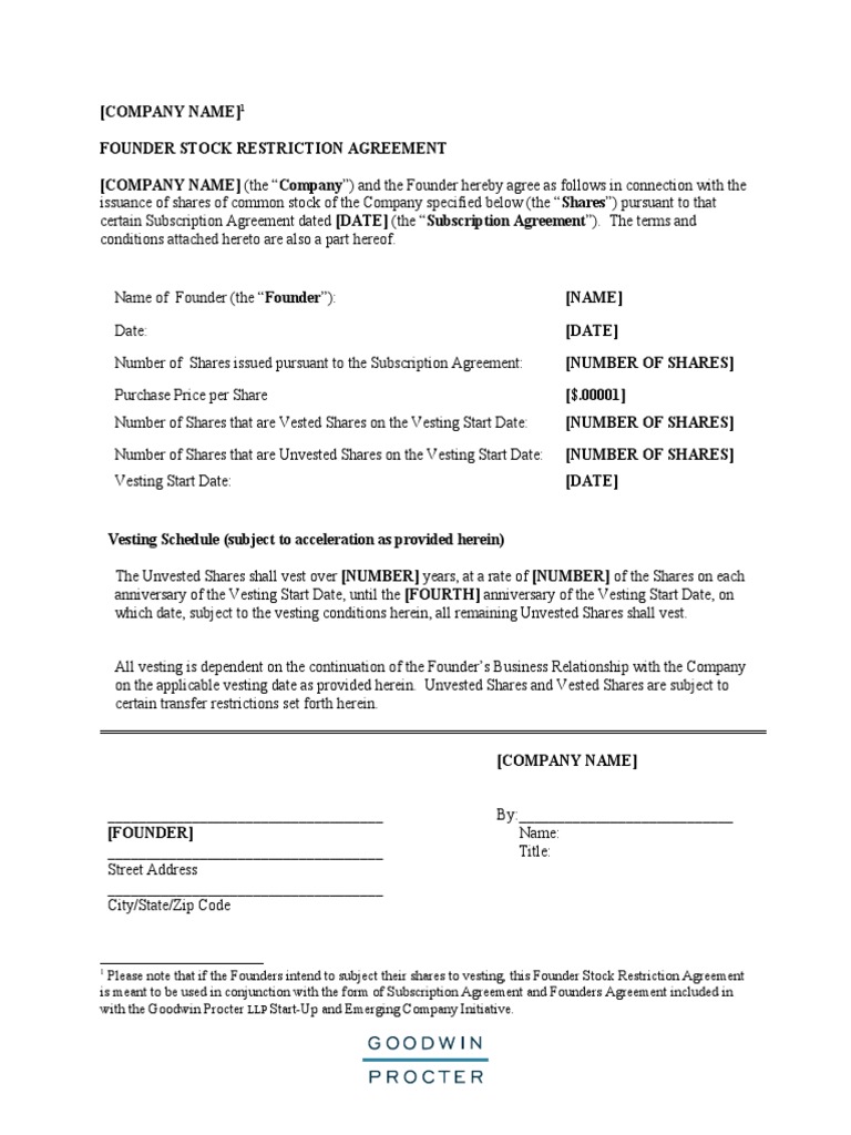 Founder Stock Restriction Agreement | PDF | Stocks | Securities (Finance)
