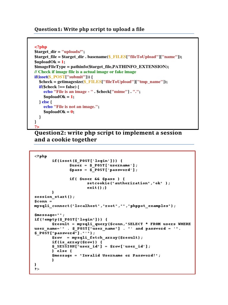 Question2: Write PHP Script To Implement A Session and A Cookie ...