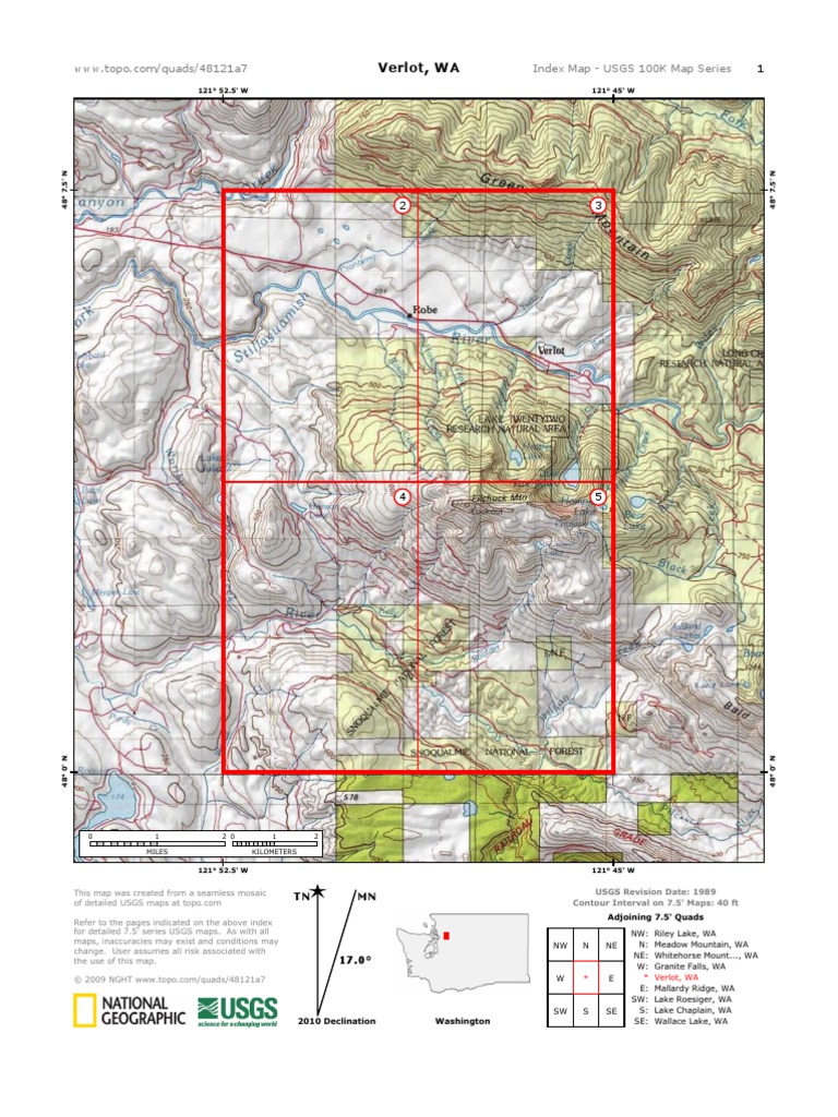 Verlot, WA Index Map USGS 100K Map Series Cartography Navigation