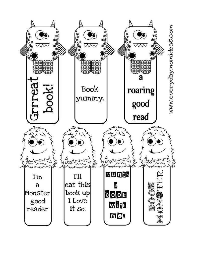 Lil' Monster Bookmarks Coloring Printable | PDF