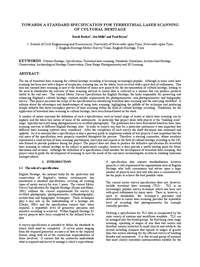 Standardizing Terrestrial Laser Scanning for Cultural Heritage | PDF ...