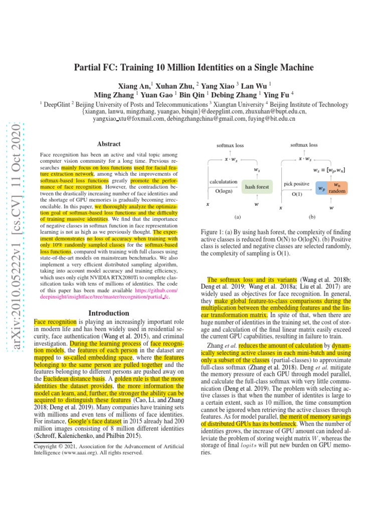 Partial FC: Training 10 Million Identities On A Single Machine | PDF ...