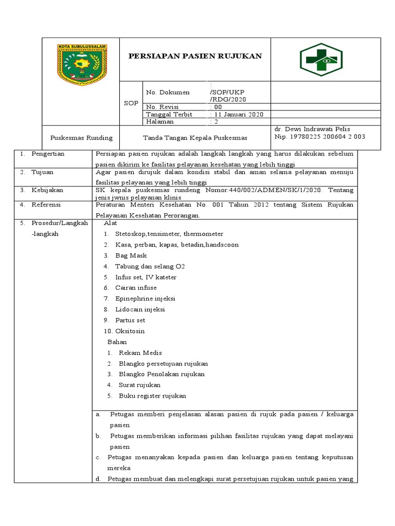 7.5.1.3 Sop Persiapan Pasien Rujukan | PDF