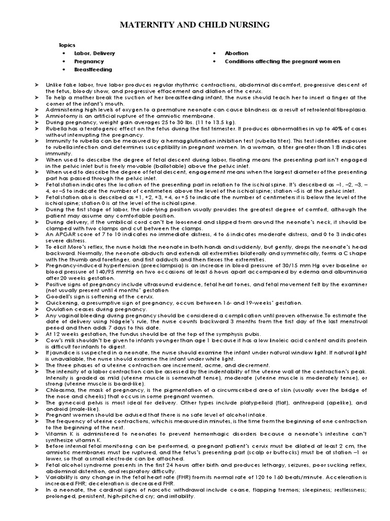 Maternal and Child Nursing Bullets PDF Pregnancy Childbirth