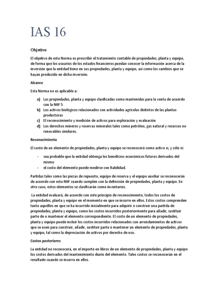 Normativa IAS 16: Propiedades y Equipos | PDF | Depreciación | normas ...