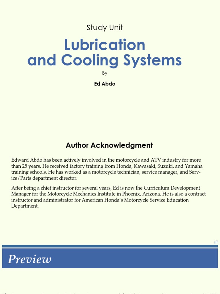 Lubrication and Cooling System PDF Bearing (Mechanical) Motor Oil