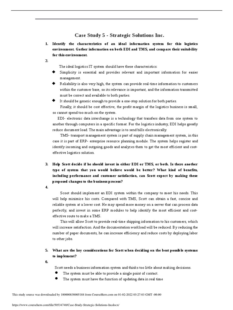 Case Study 5 Strategic Solutions Inc PDF Electronic Data