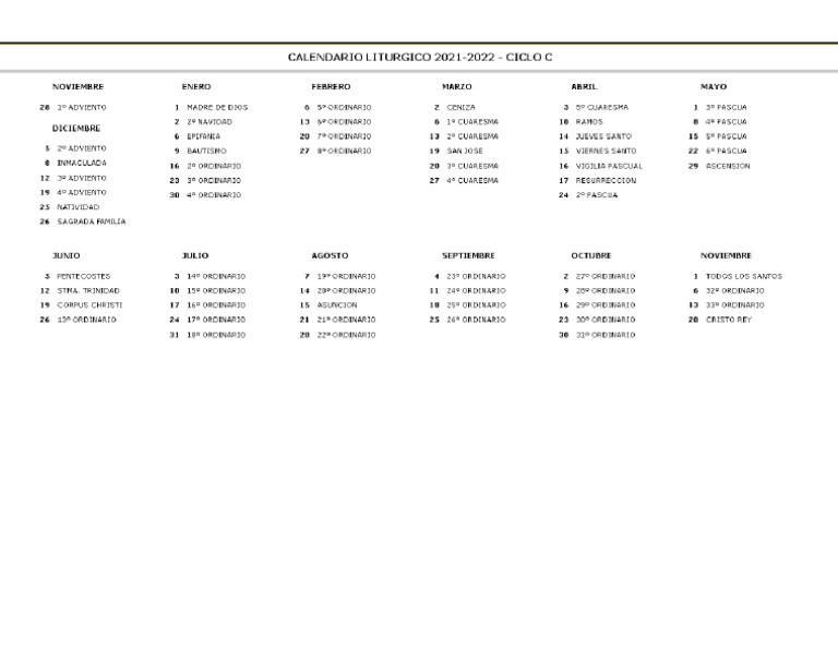 Calendario Liturgico 2022 | PDF