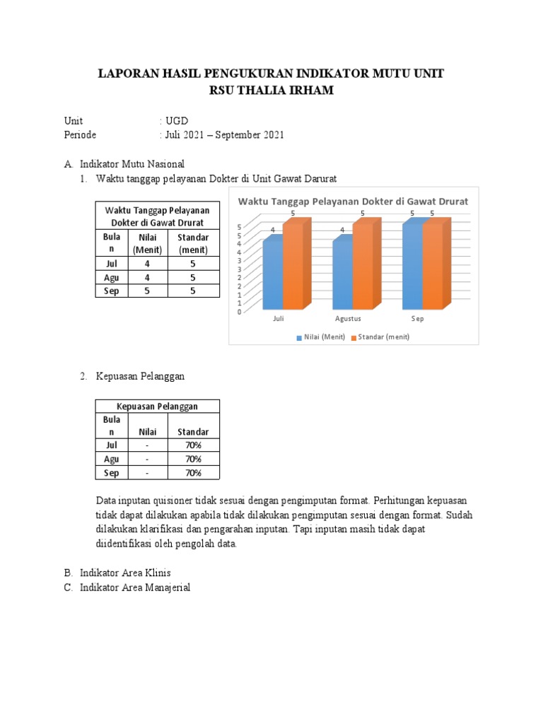 Laporan Hasil Pengukuran Indikator Mutu Unit Rsu Thalia Irham | PDF