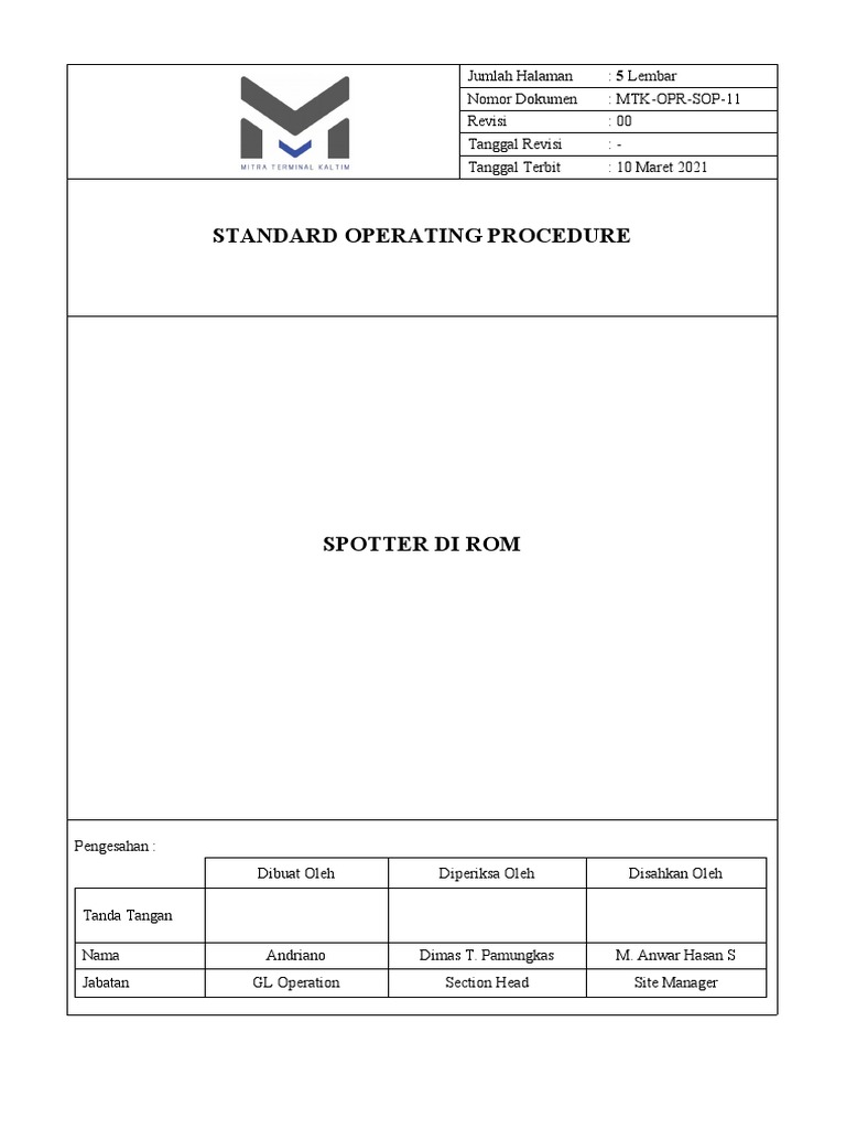Prosedur Spotter di ROM PT. MTK | PDF