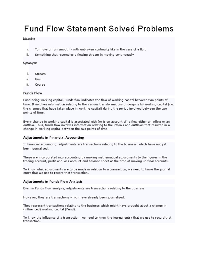Funds Flow Statement Analysis Guide | PDF | Cash Flow Statement ...