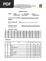 Answer Sheet: Mindanao State University