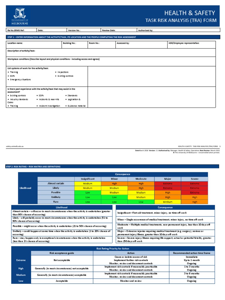 Task Risk Analysis Form PDF Risk Occupational Safety And Health