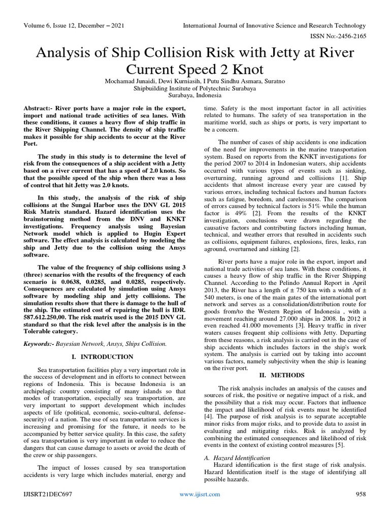 Analysis of Ship Collision Risk With Jetty at River Current Speed 2 ...