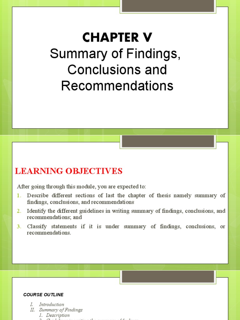 research title summary of findings and conclusions