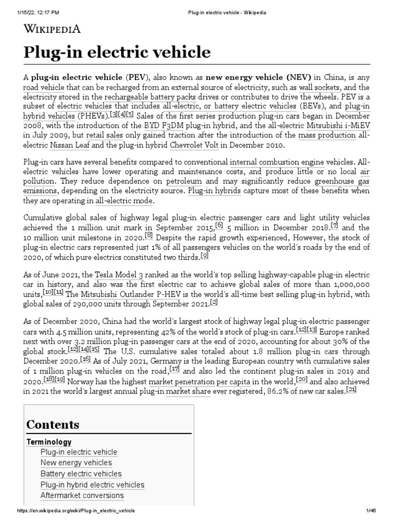 PlugIn Electric Vehicle Wikipedia PDF Electric Car Plug In Hybrid