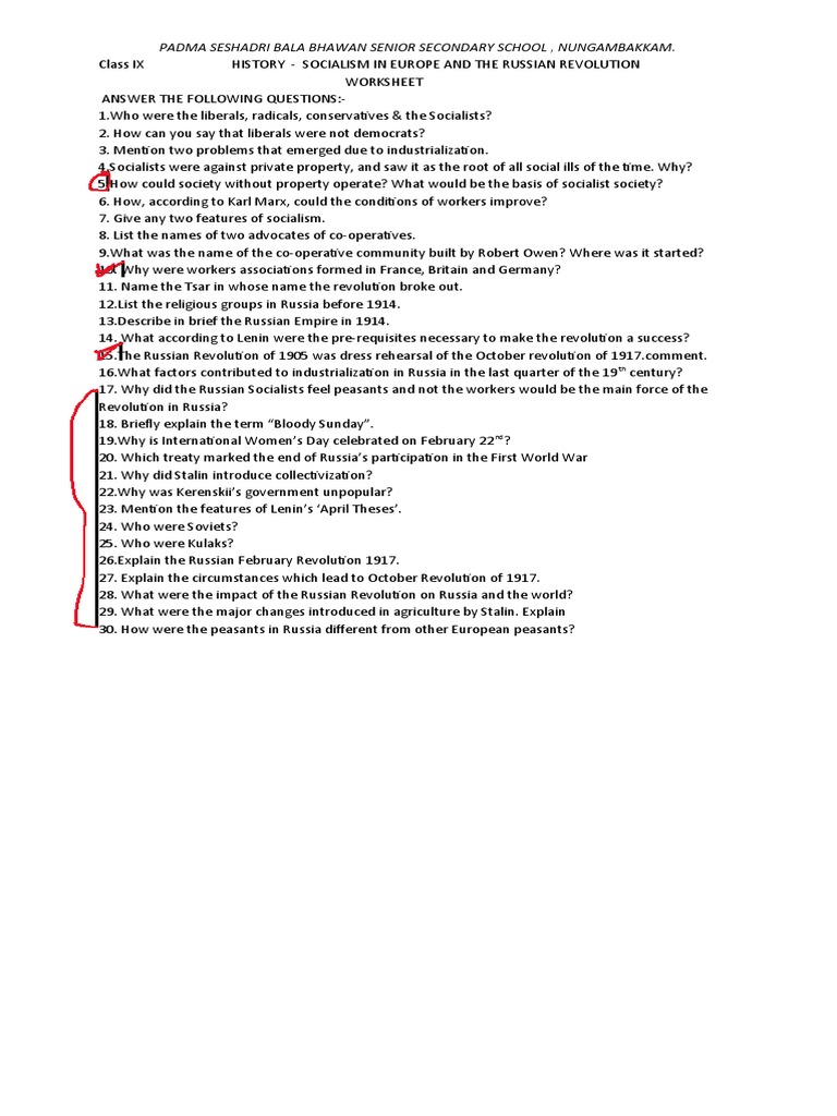 Class 9 Russian Revolution Worksheet | PDF | Politics | History