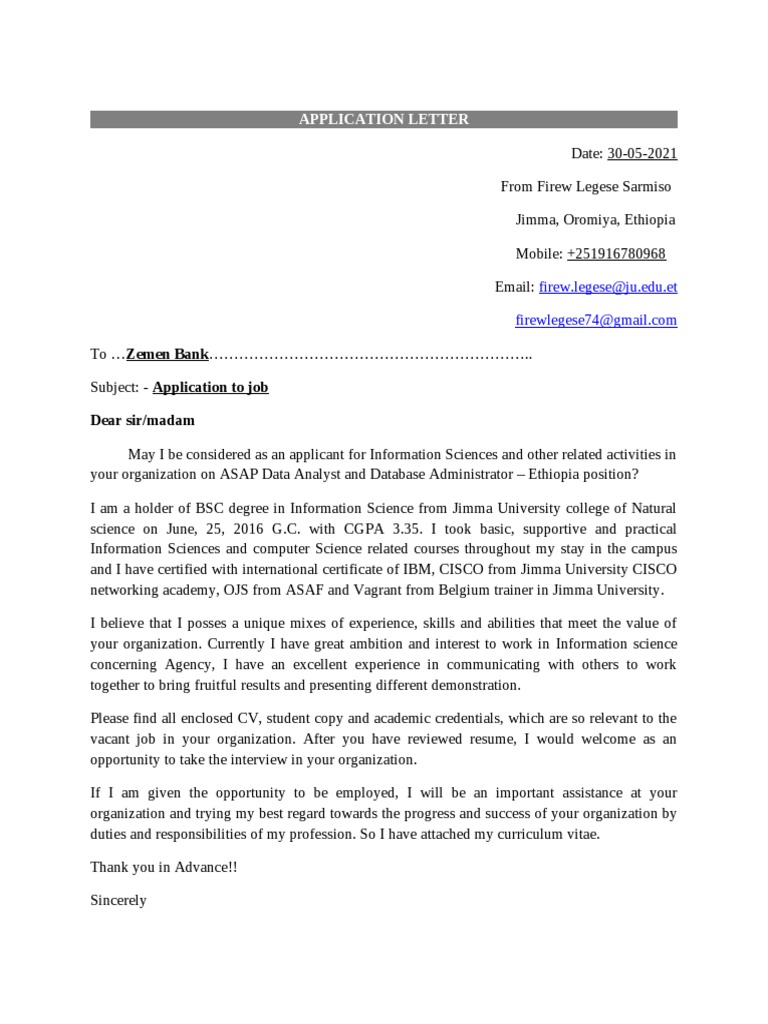 Application Letter: Dear Sir/madam | PDF