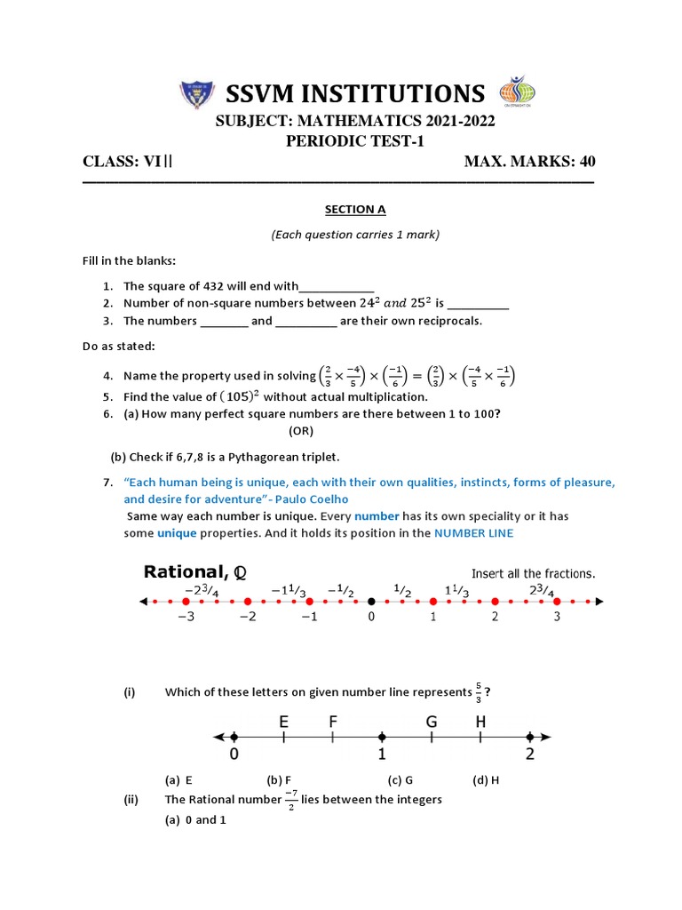 Class VI Mathematics Periodic Test 2021-22 | PDF | Multiplication | Numbers