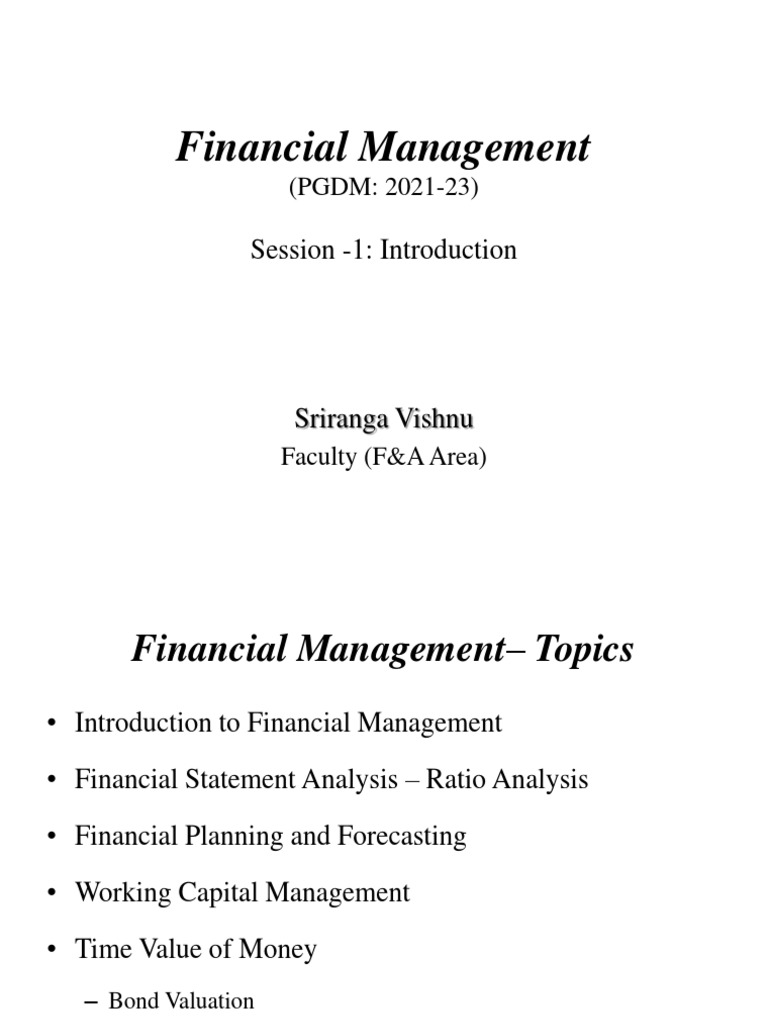 Introduction to Financial Management An Overview of the Key Concepts
