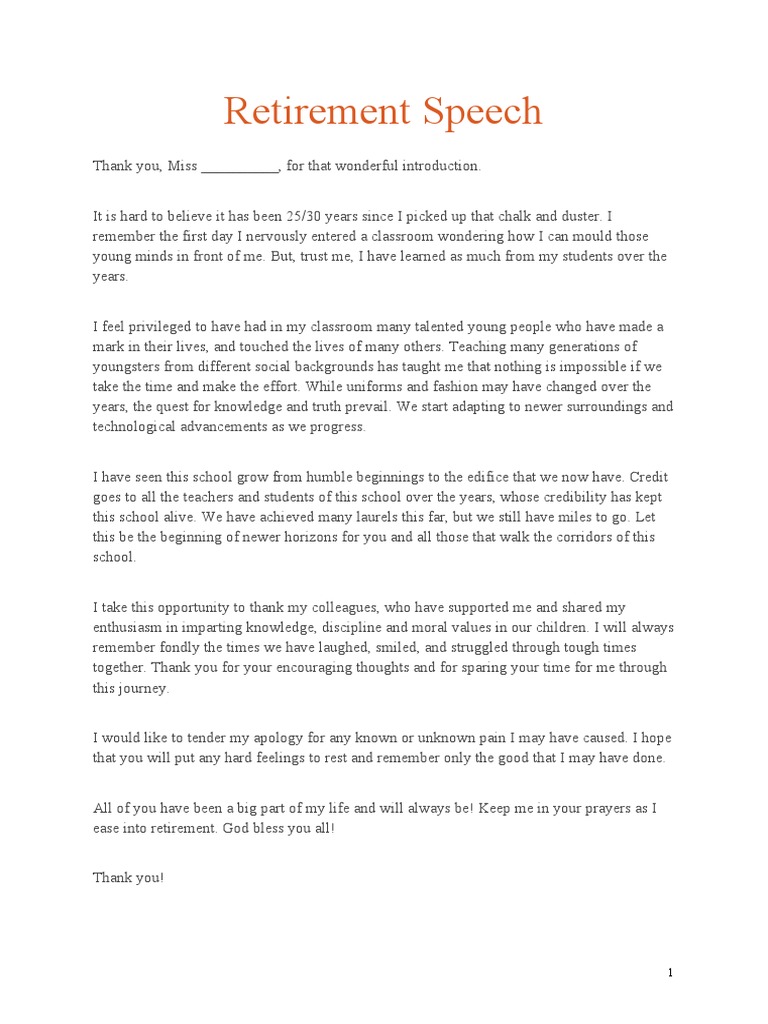 Retirement Speech | PDF | Wellness