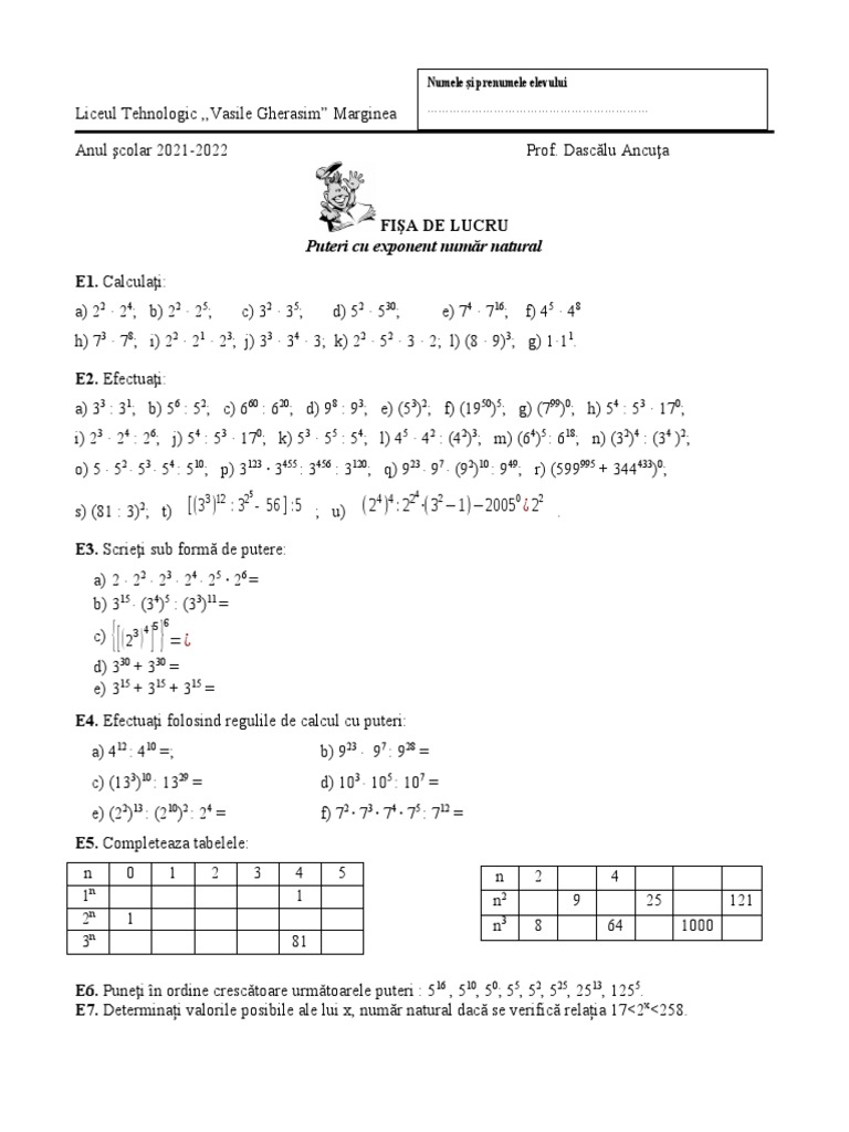Puteri Cu Exponent Număr Natural | PDF