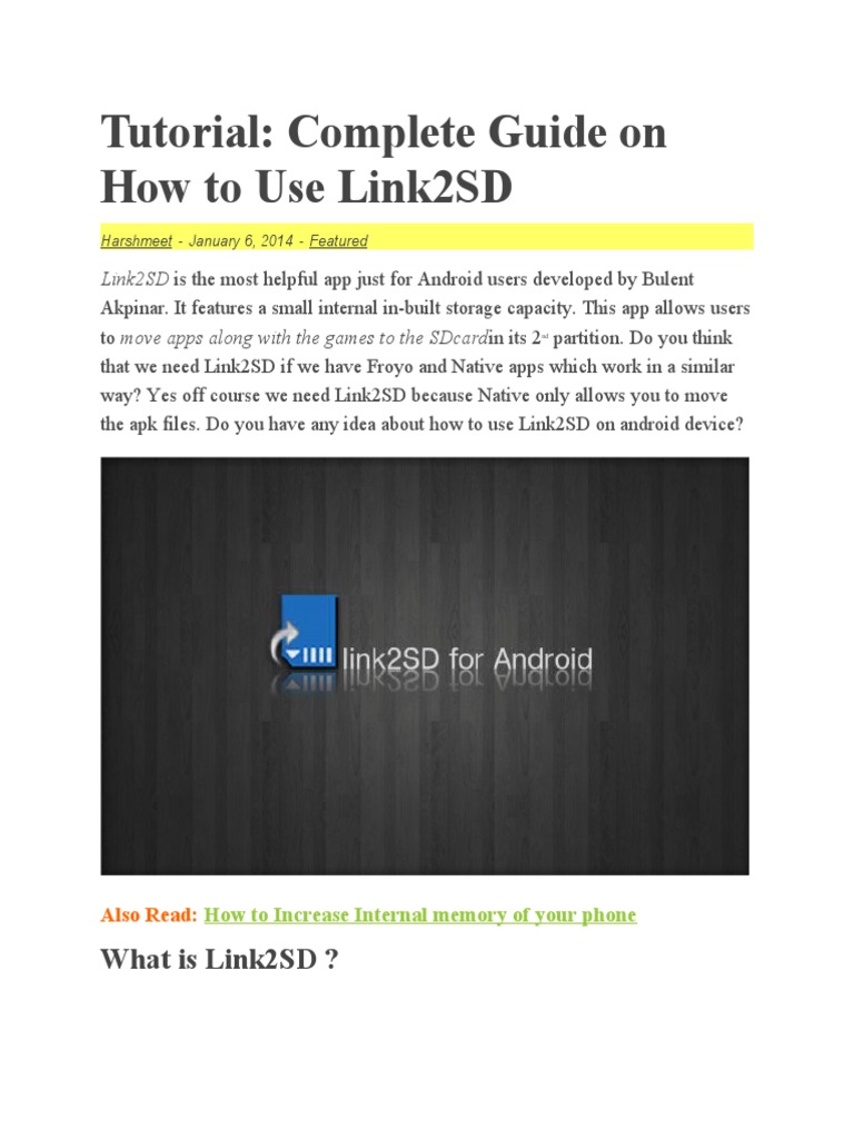 Tutorial Complete Guide On How To Use Link2SD PDF Android