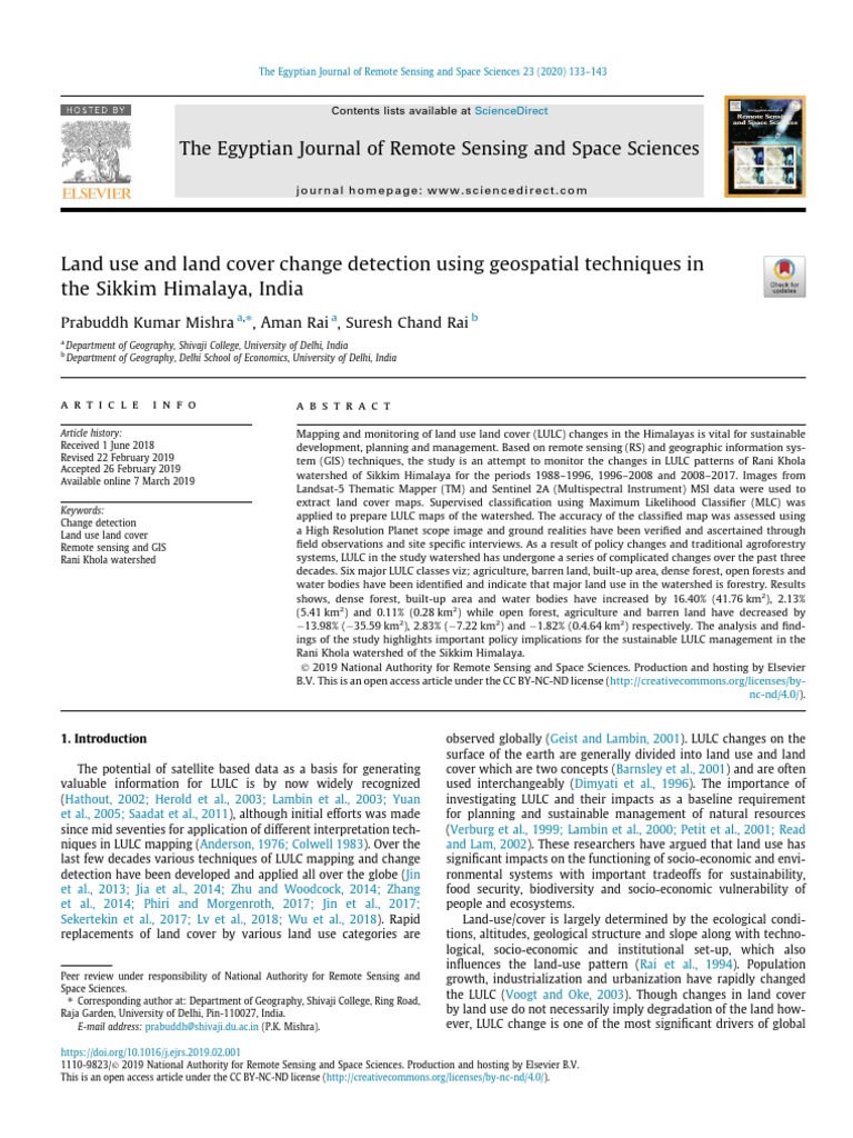 Land Use and Land Cover Change Detection Using Geospatial Techniques in ...