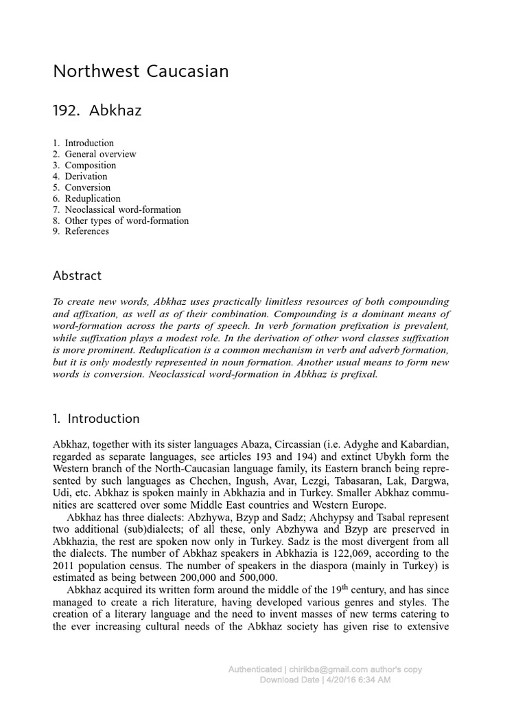 Northwest Caucasian: 192. Abkhaz | PDF | Grammar | Syntactic Relationships