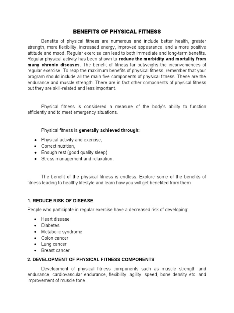 Benefits of Physical Fitness | PDF | Physical Fitness | Strength Training