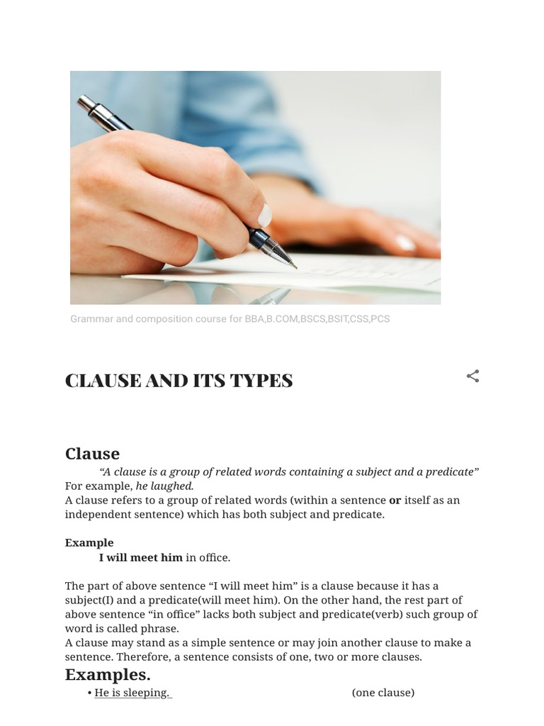 Clause and Its Types PDF Adverb Clause