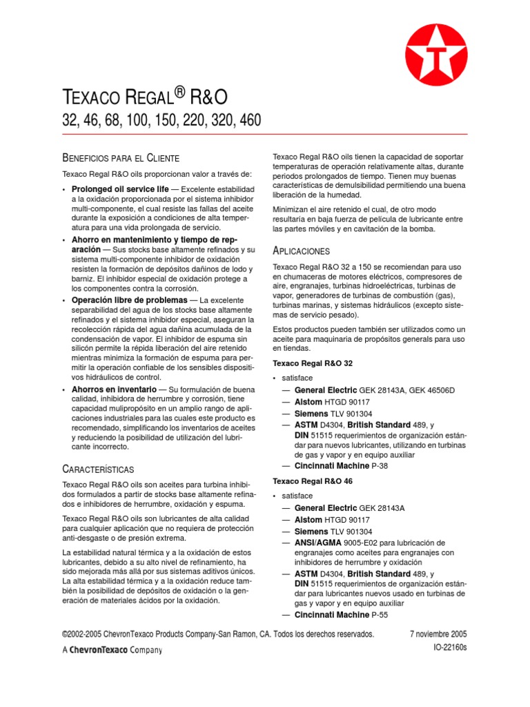 Texaco Regal R&o | PDF | Lubricante | Engranaje