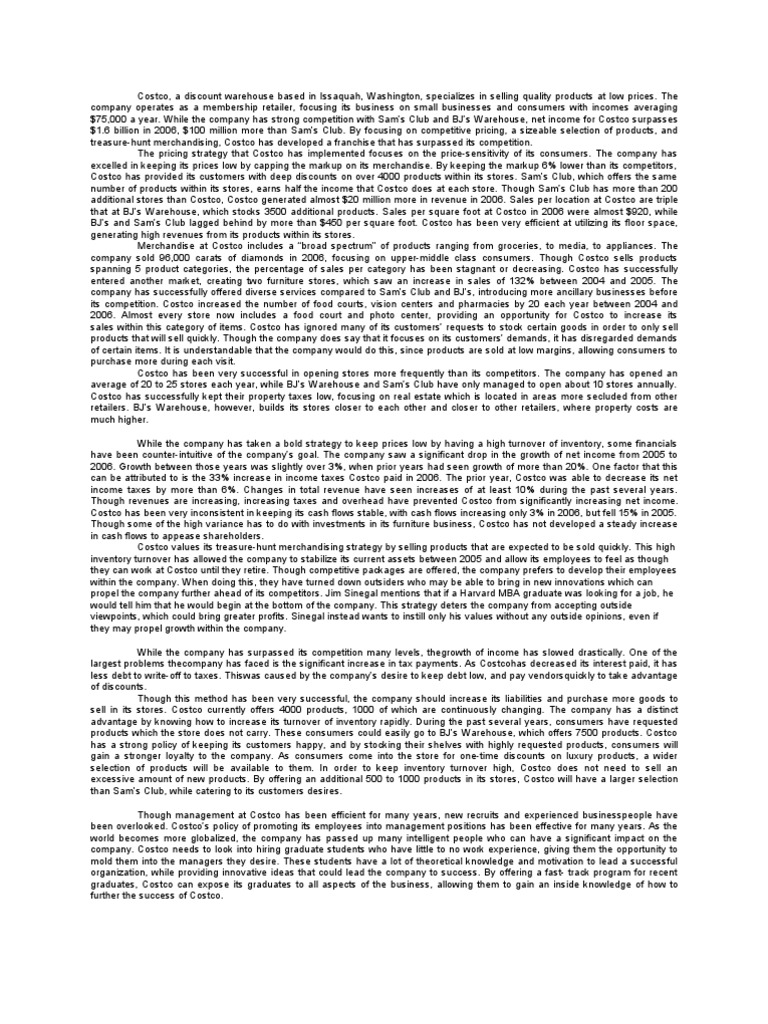 Costco Case Analysis 1 PDF Costco Retail