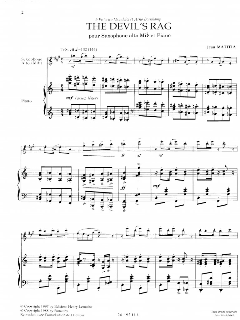 Tfit Devil'S Rag Pour Saxophone Alto Mi B Et Piano PDF