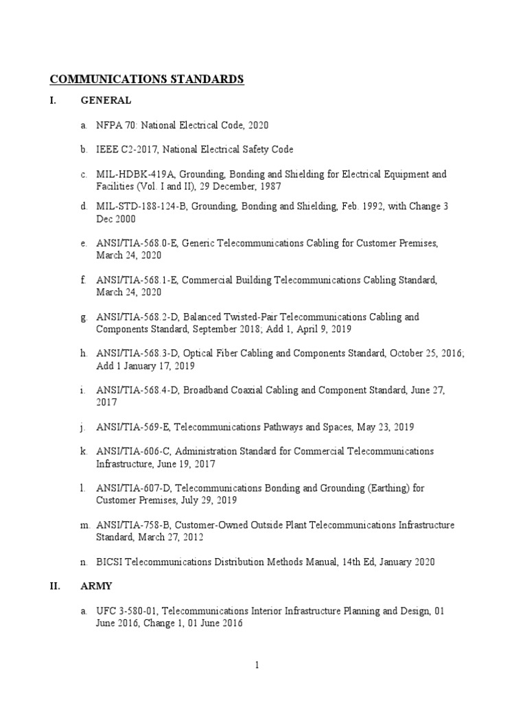 Communications Standards and Design Criteria for Military Facilities ...