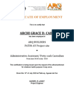 Archi Grace D. Cabe: Certificate of Employment