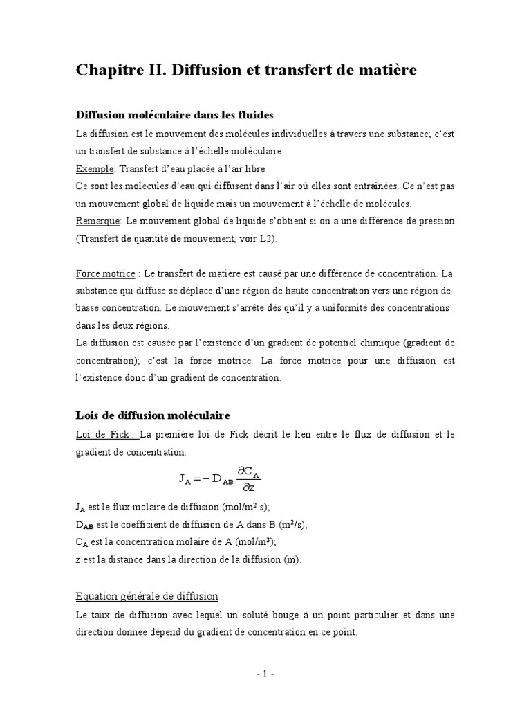 Diffusion et Transfert de Matière | PDF | La diffusion | Concentration ...