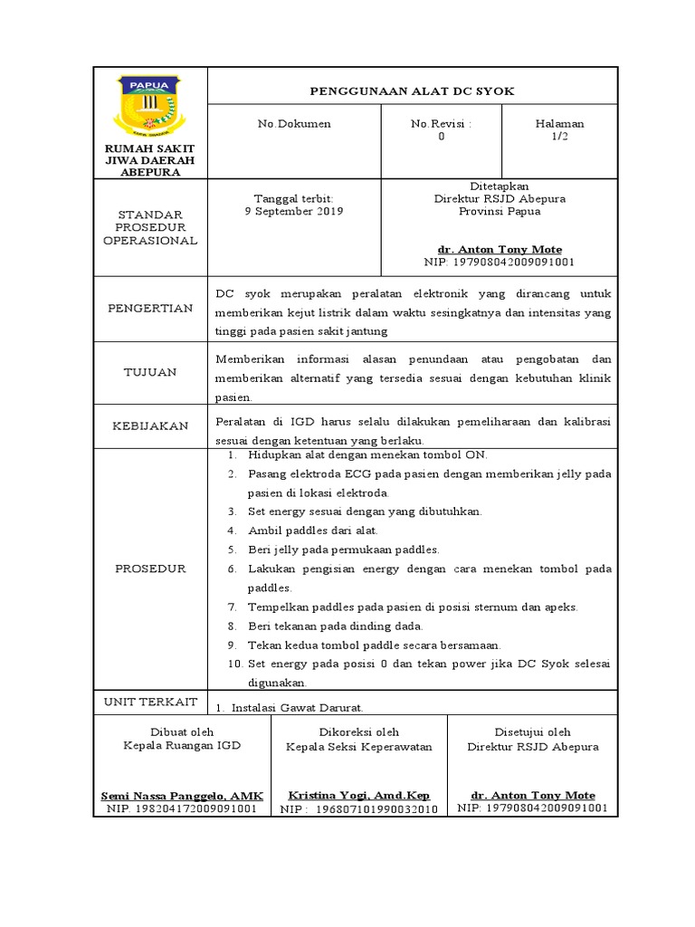Prosedur Penggunaan DC Shock di RSJD Abepura | PDF