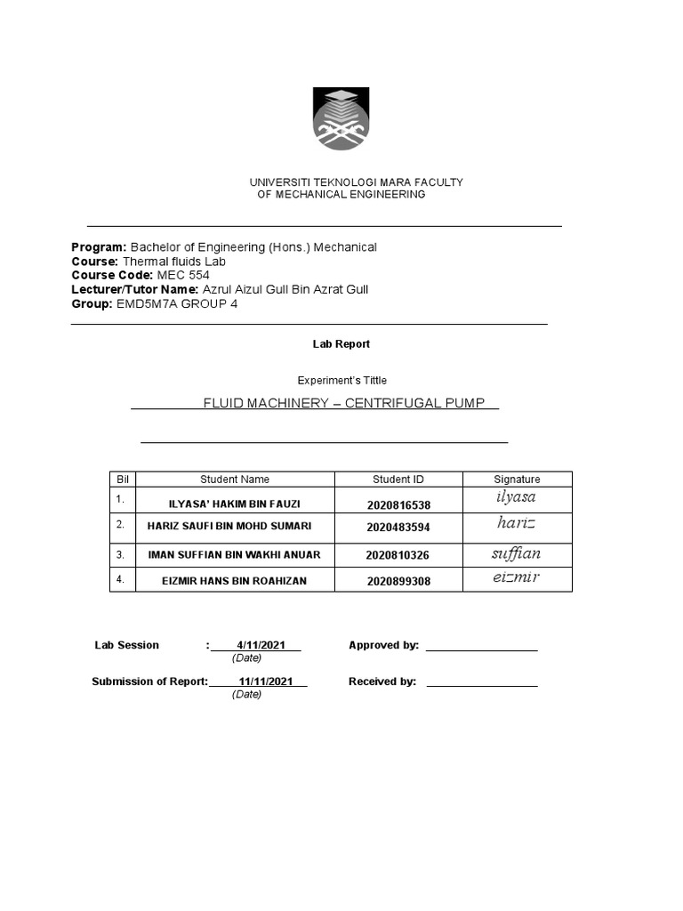 Centrifugal Pump Lab Report | PDF | Pump | Power (Physics)