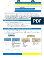 Mathematical Language and Symbol: Lesson 1. Mathematics and English As Languages