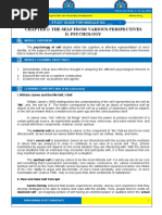 Chapter I: The Self From Various Perspectives D. Psychology: Study Guide For Module No.