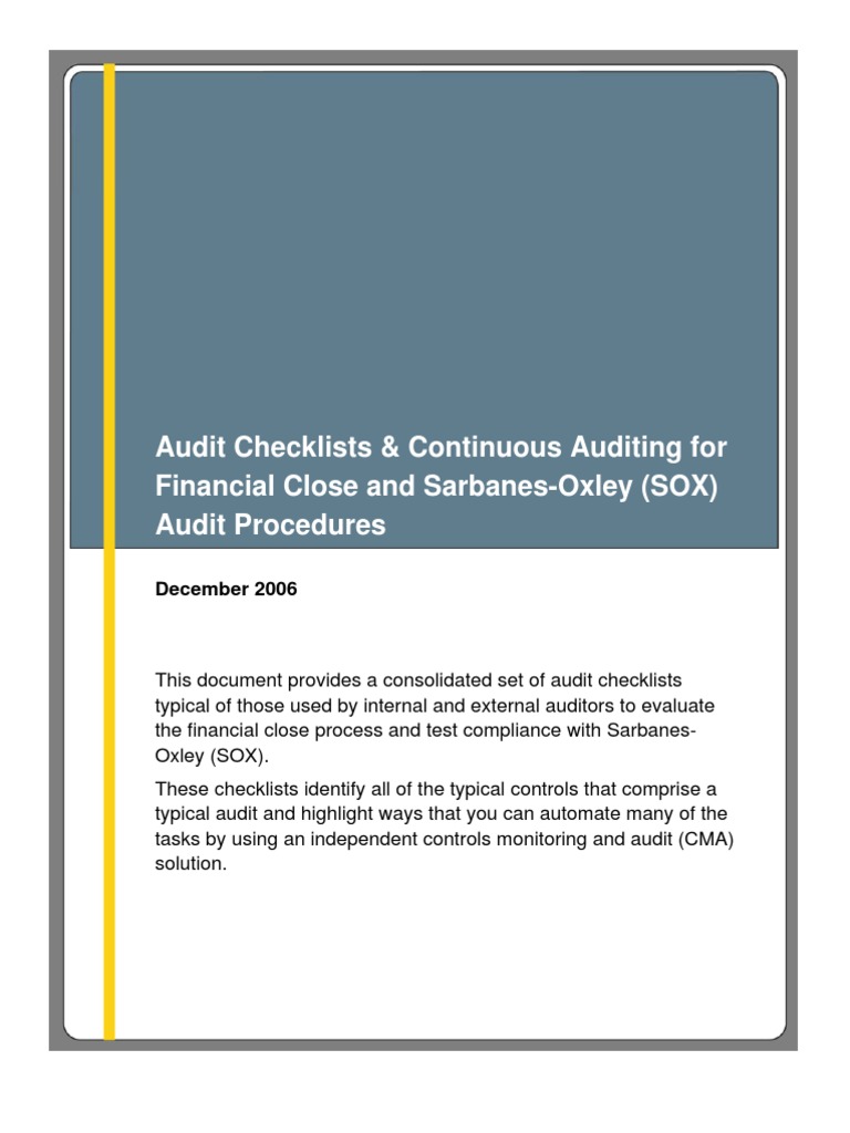 Audit Checklists & Continuous Auditing | Internal Control | Sarbanes