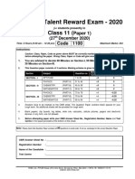 Fiitjee: Talent Reward Exam - 2020