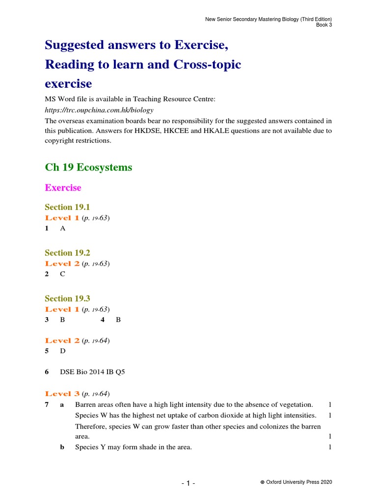 Suggested Answers To Exercise, Reading To Learn and Cross-Topic ...